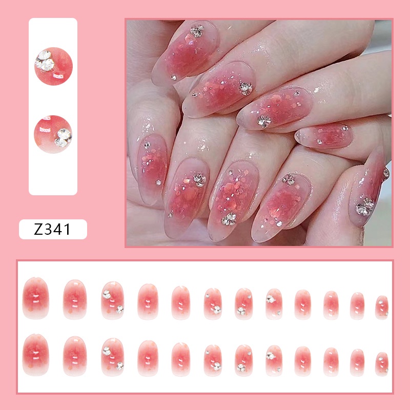 Bộ 24 móng tay giả/Nail đính đá kèm keo - mẫu