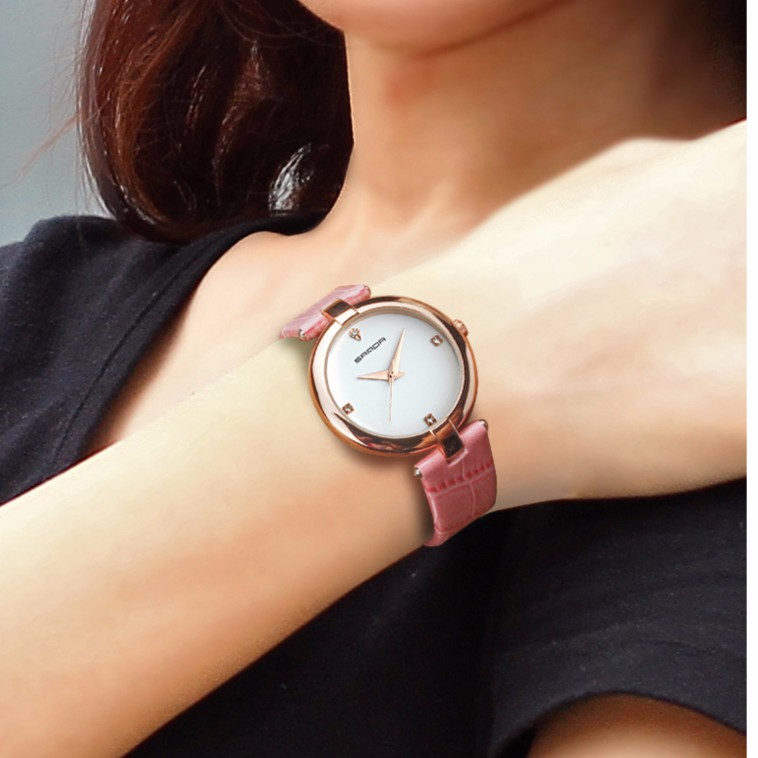 Đồng hồ nữ SANDA P196 dây da cao cấp (2 màu dây) + Tặng vòng tay phong thủy may mắn phát tài | BigBuy360 - bigbuy360.vn