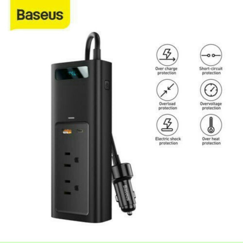 Bộ đổi nguồn ô tô thành 110V/150W 2 với 1 cổng sạc UsB + 1 Type C và 2 ổ cắm điện 110v