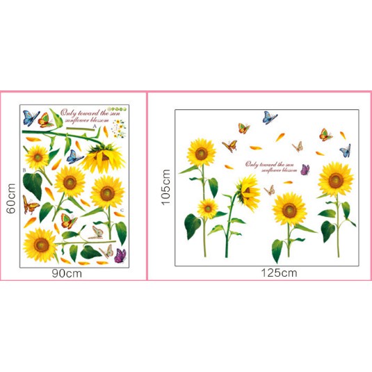 Tranh decal, decal dán tường trang trí phòng cho người lớn và bé  vườn hoa hướng dương