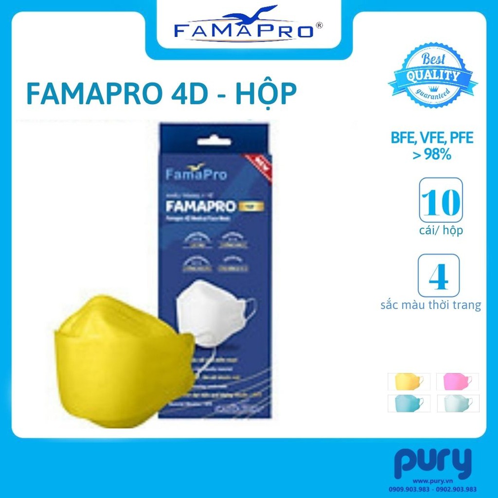 [HỘP-10 CÁI] Khẩu trang y tế cao cấp kháng khuẩn 3 lớp Famapro 4D