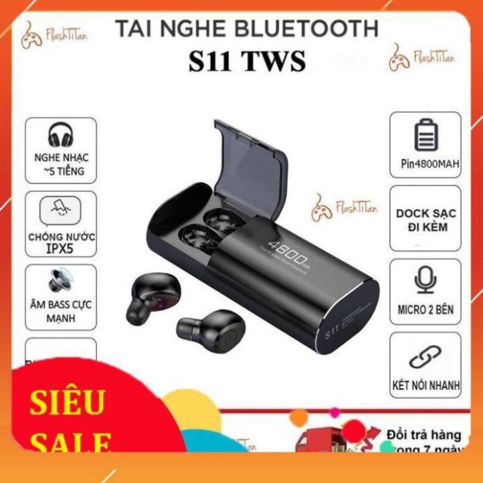 Tai nghe Bluetooth Không Dây TWS Amoi S11 Kiêm Sạc Dự Phòng 4800mAh - Chống nước IPX7-Nghe nhạc lên đến 90h