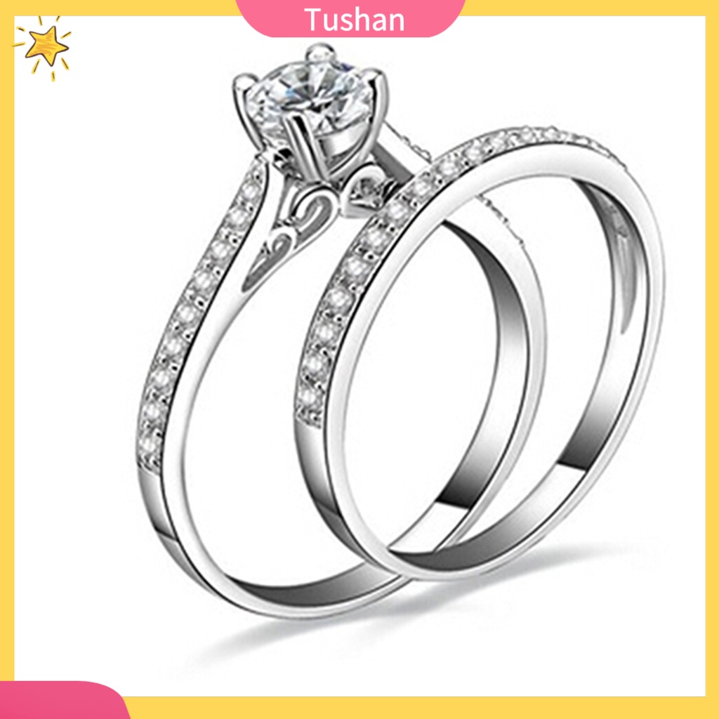 Nhẫn đính hôn đính đá zircon bằng bạc sterling 925