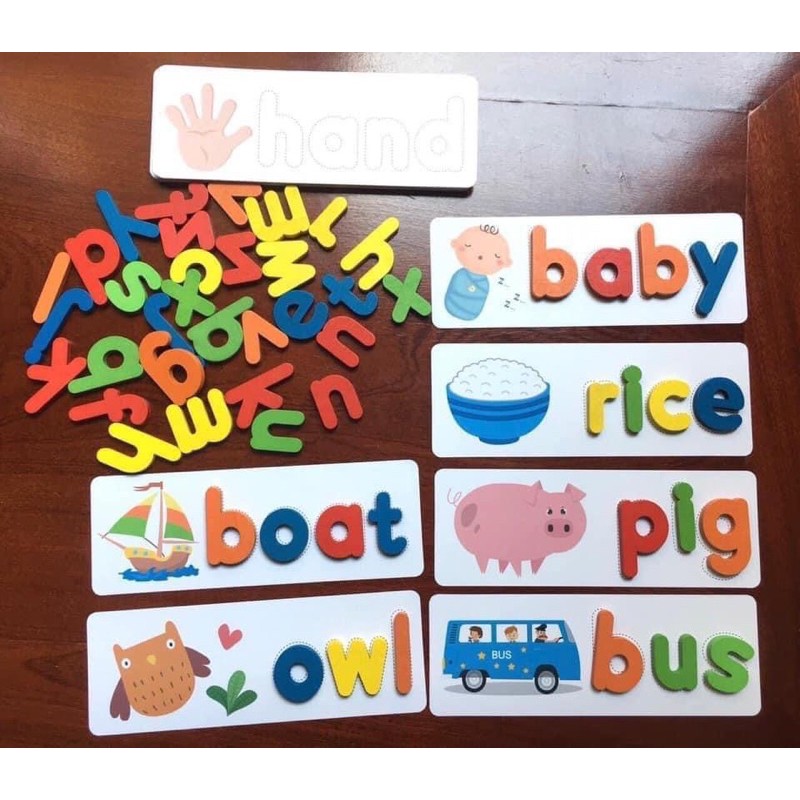 Bộ thẻ xếp chữ spelling game xanh