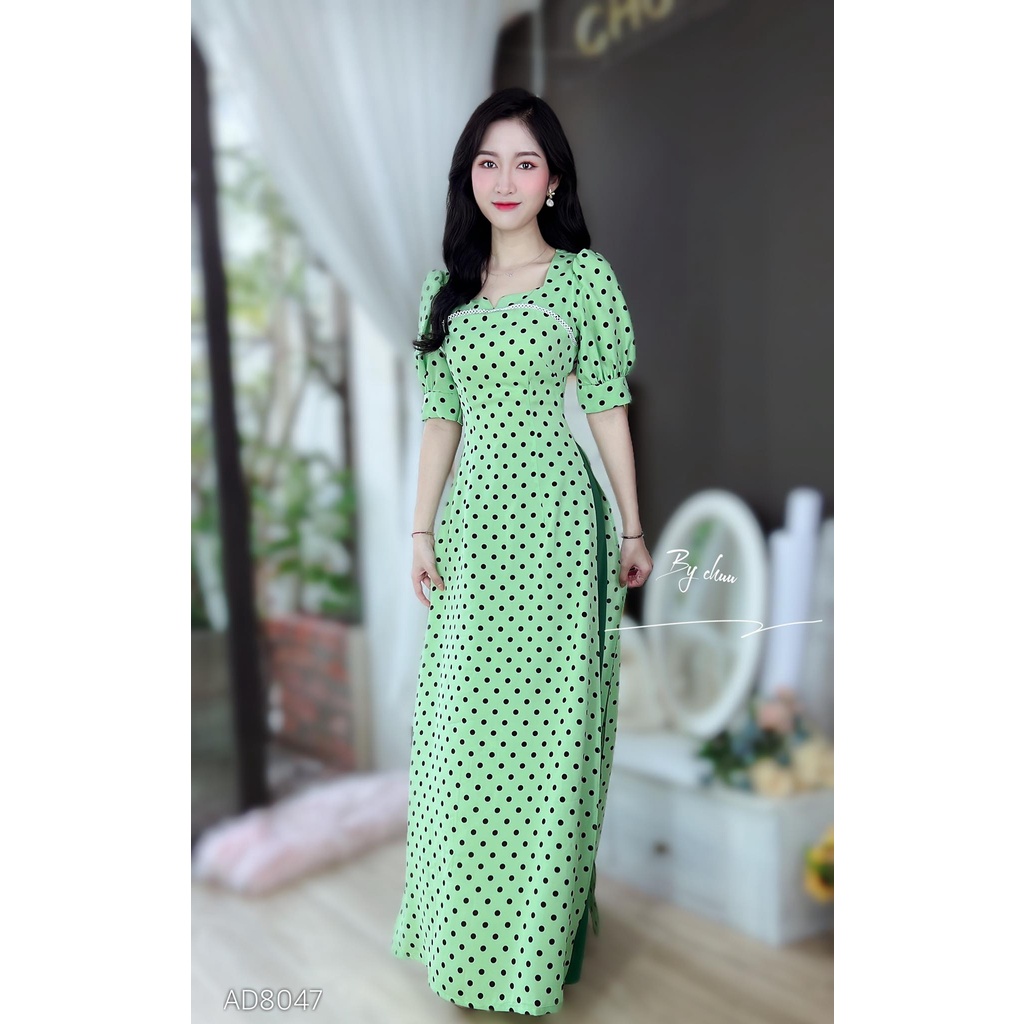 Áo dài cách tân tay phồng họa tiết chấm bi CHUU AD8047 -  không kèm quần