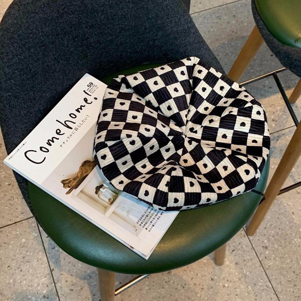 Mũ Nồi Vải Nhung Kẻ Sọc Caro Ấm Áp Thời Trang Thu Đông Cho Nữ