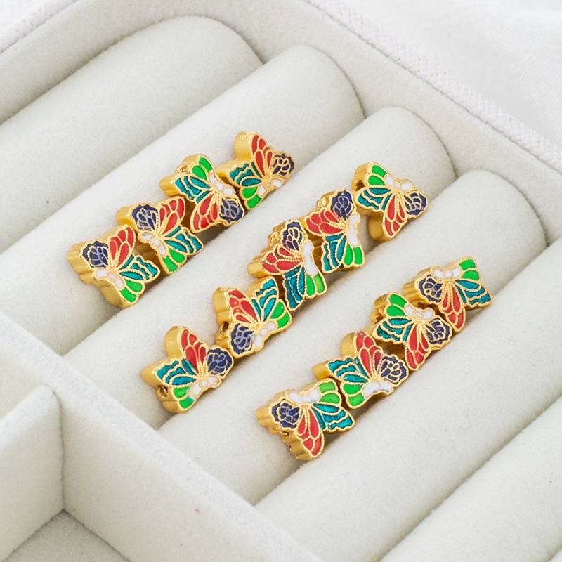 Hạt Xỏ Lỗ Hình Bướm Màu Vàng 18k Dùng Làm Trang Sức Vòng Tay/ Dây Chuyền diy