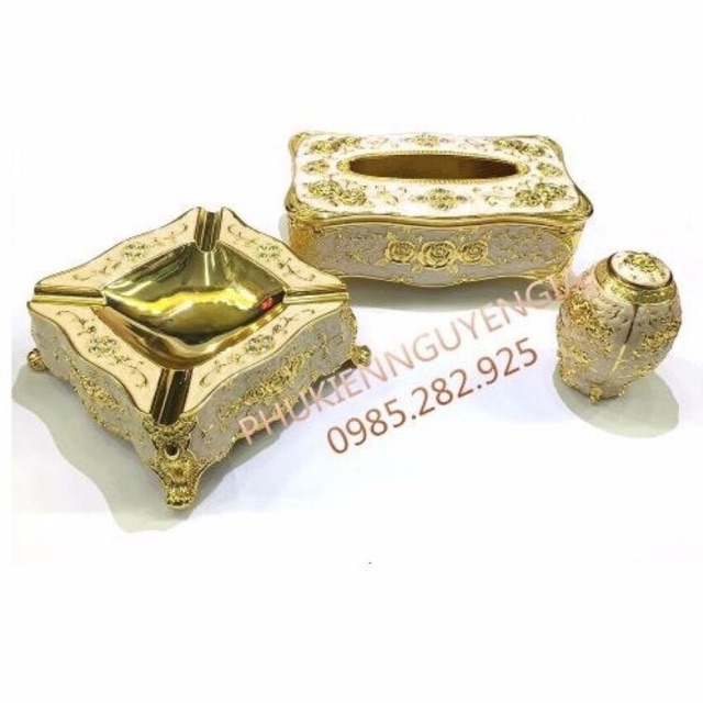 Bộ Giấy ăn - gạt tàn - ống tăm dáng tân cổ điển. Hàng sứ loại đẹp nhất. Không so sánh hàng fake