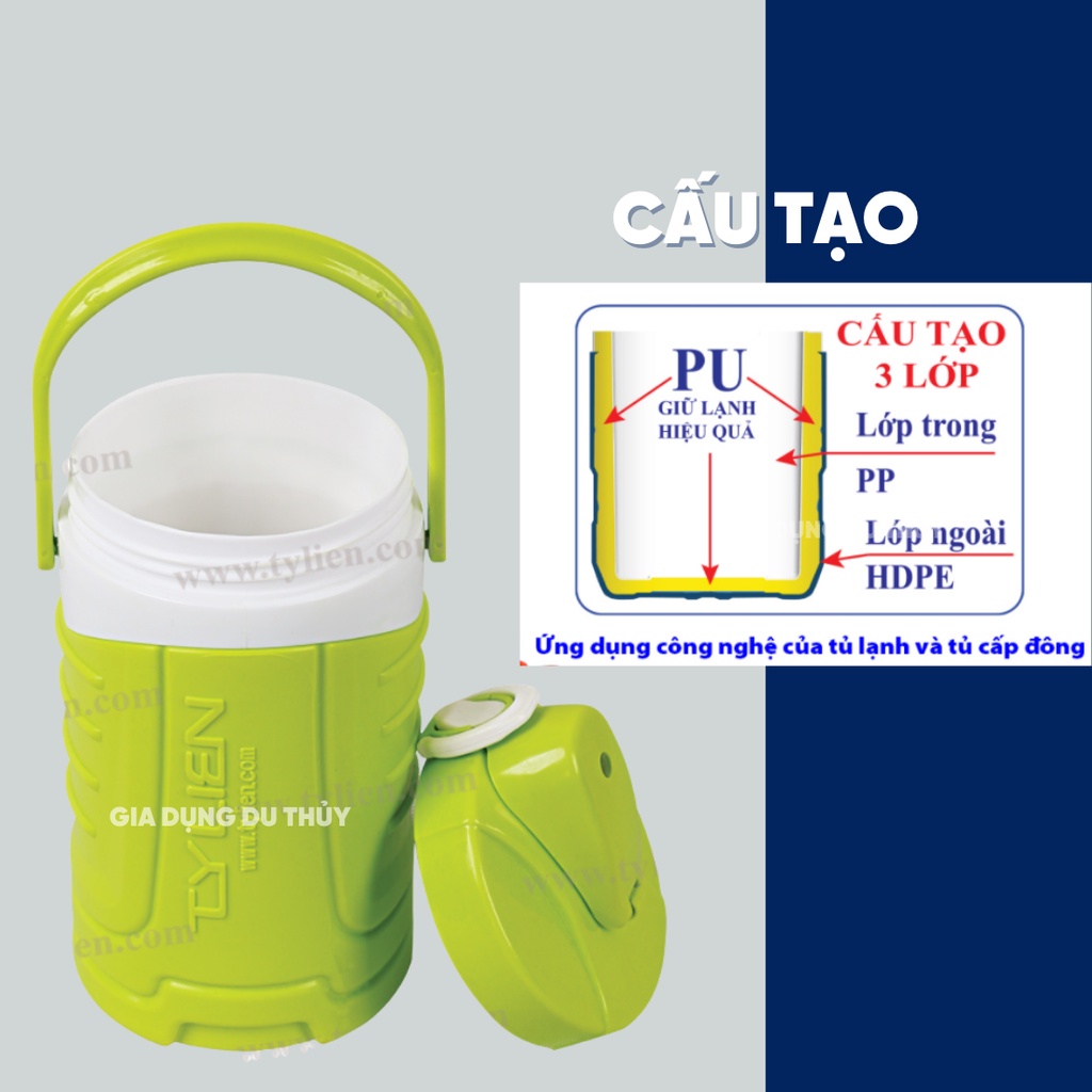 Bình đá giữ nhiệt có quai xách Rio, dung tích 1l - 1.5l - 2l - 3l, nhựa pp, pu chính phẩm an toàn thương hiệu Tý Liên