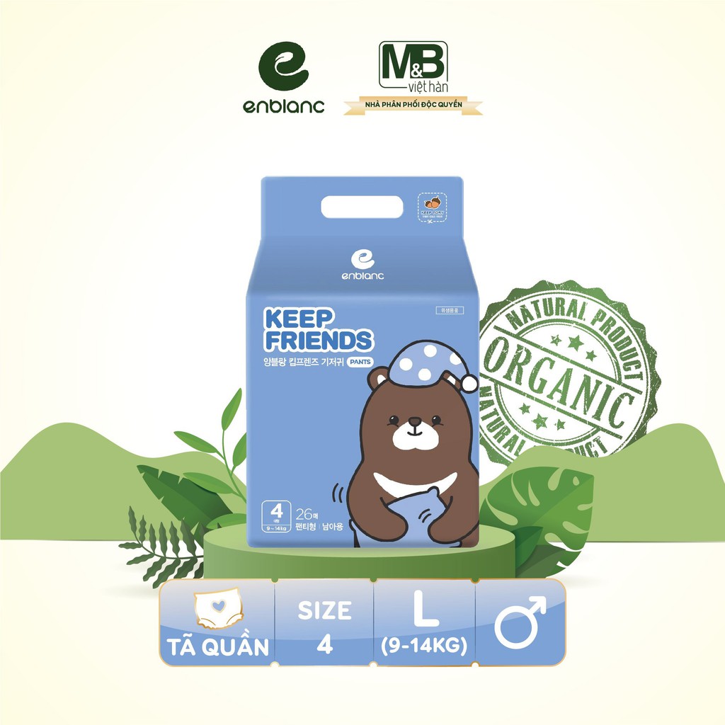 Tã quần bé trai size L (26miếng) - Enblanc Keep Friends - (9~14kg)