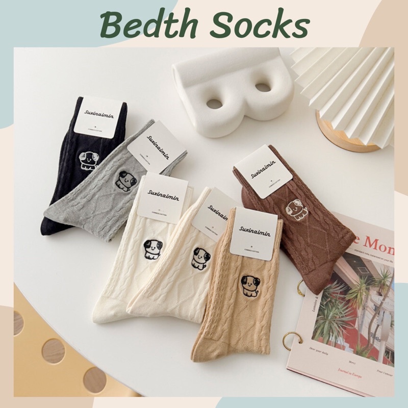 Tất vớ cao cổ thêu hoạ tiết cún con dễ thương - bedth.socks