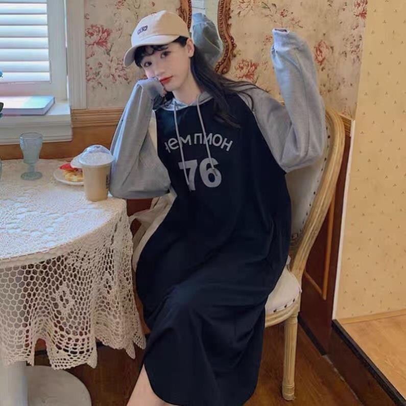 Bán sỉ váy nỉ hoodie 2 màu số 76 bầu bí bon chen