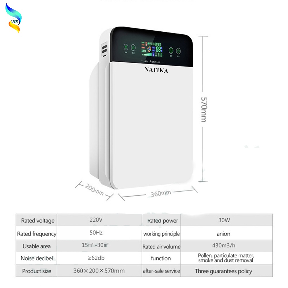 Máy Lọc Không Khí ion âm kèm UV  Diệt Khuẩn Natika, Lọc Bụi Mịn Pm2.5, Formaldehyd, Khử Khuẩn, Khử Mùi.[FreeShip40k]