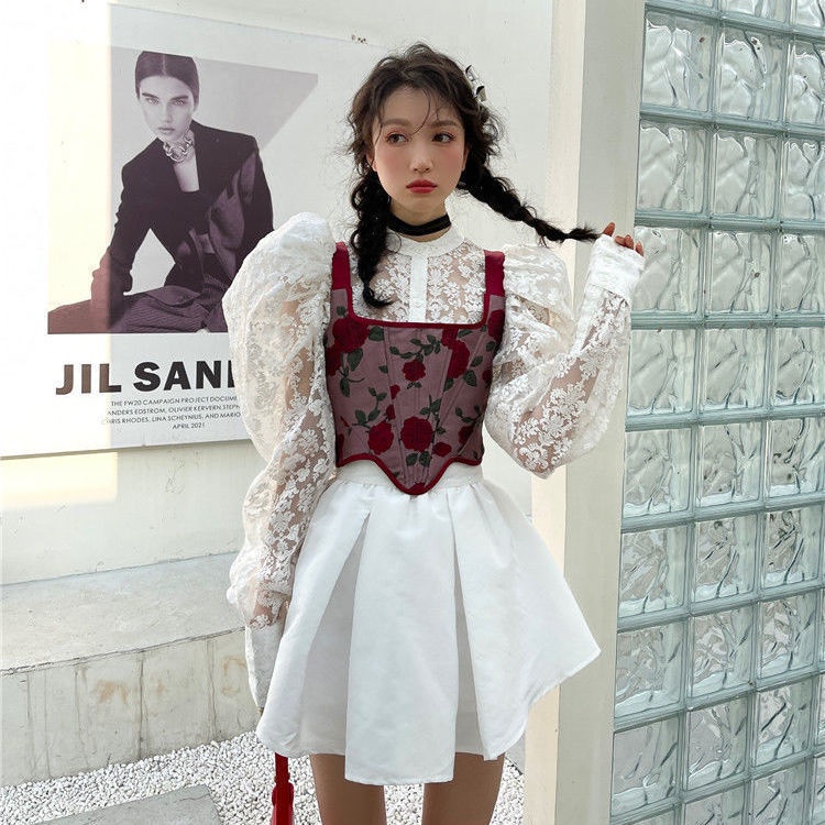▫✿Bộ Áo Bra + Áo Sơ Mi + Chân Váy Lưng Cao Thời Trang Mùa Thu 2022