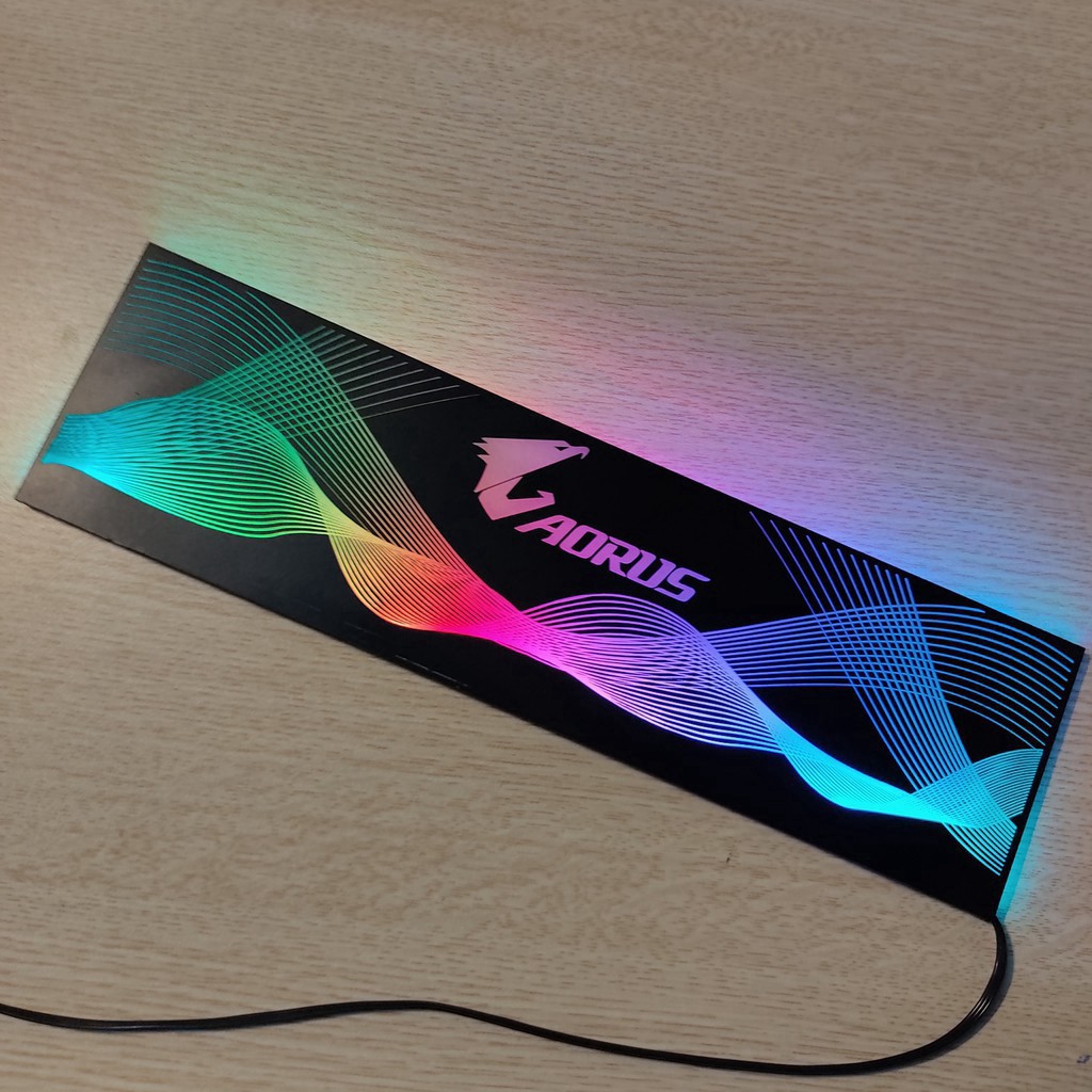 Tấm che nguồn PC Led RGB 5v ARGB logo Aorus, đồng bộ màu Hub Coolmoon, hình sóng vô cực