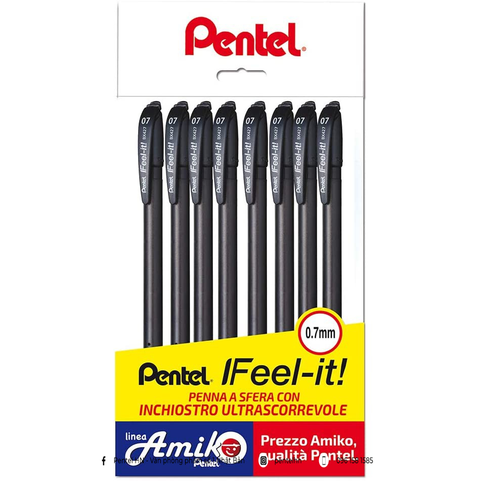 Bút Bi Pentel Nhật Bản Có Nắp Đậy BX427 | Trơn Mượt Không Đọng Mực | Ngòi 0.7mm 3 Màu Xanh/ Đỏ/ Đen | Nét Êm Không Tắc |