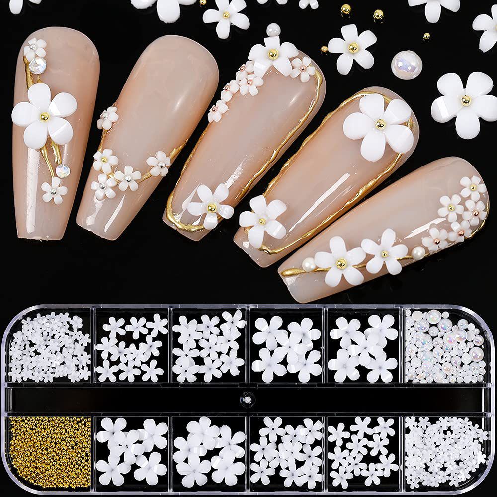 Hộp Ngọc Trai Giả 12 Ngăn Hình Vỏ Sò 3D Trang Trí Móng Tay Nghệ Thuật DIY