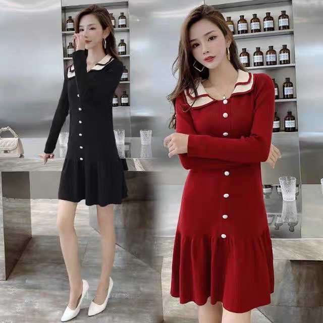 váy bầu, đầm bầu quảng châu kiểu dáng tiểu thư - chất len mềm mịn
