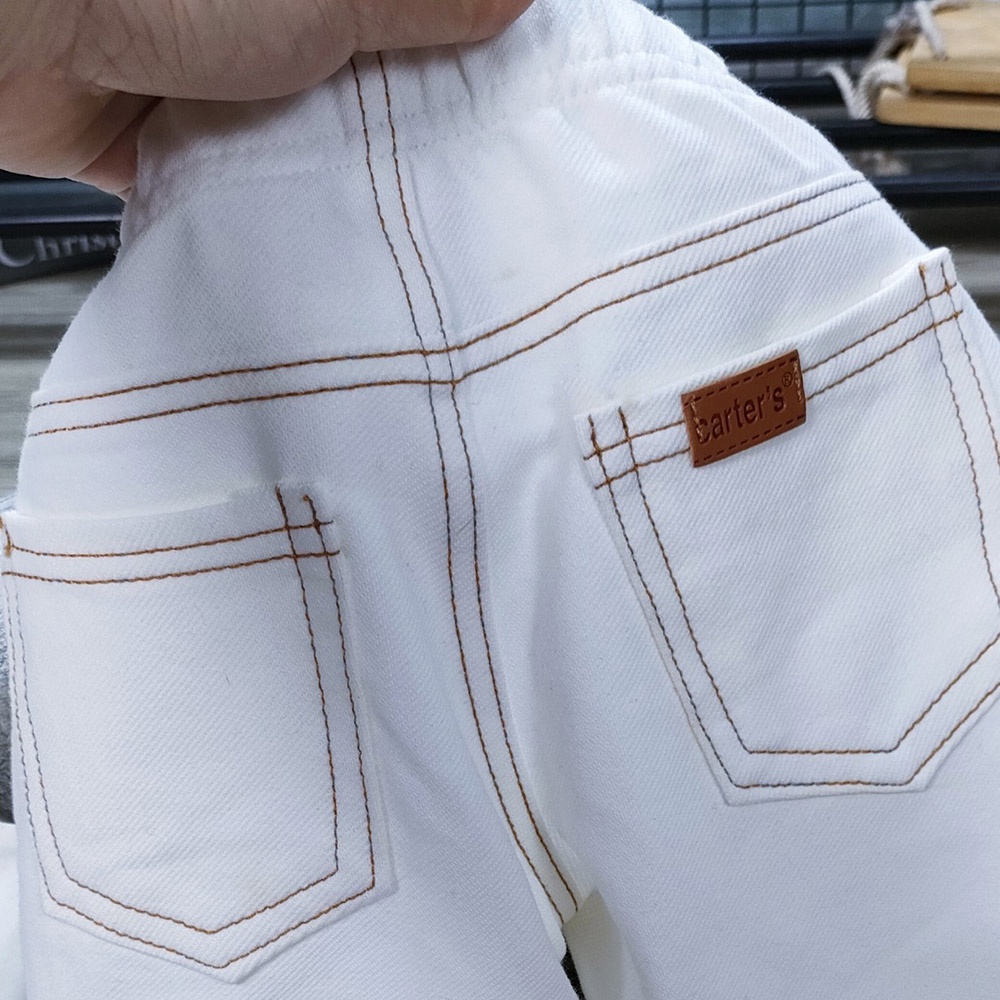 Quần kaki bé trai lưng thun co giãn phối áo dài sơ mi áo thun màu trắng MamLa
