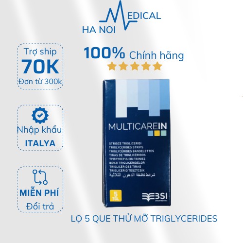 CHÍNH HÃNG - Lọ 5 que thử mỡ máu TRIGLYCERIDES MultiCare-In - MÁY ĐO ĐƯỜNG HUYẾT VÀ MỠ MÁU 3 TRONG 1