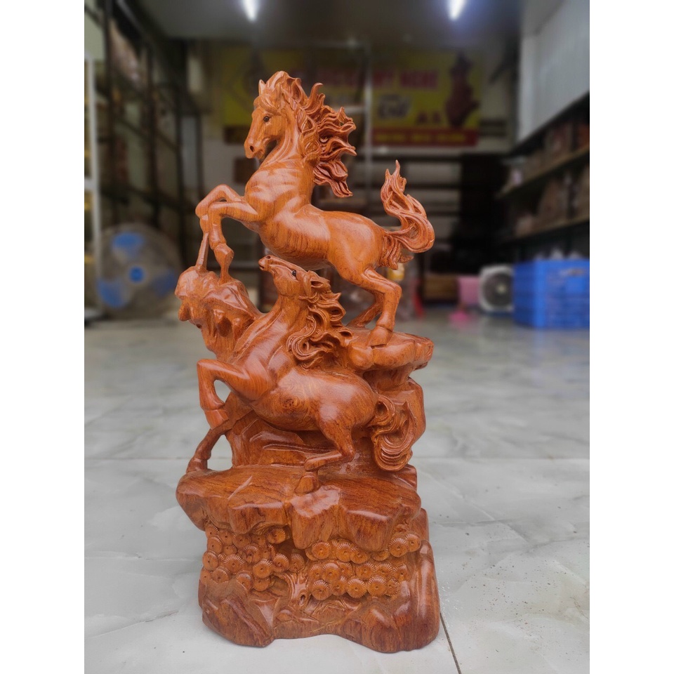 Tượng Song Mã  gỗ Hương Đá nguyên khối kích thước Cao 30 40 60 Cm