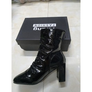 Boot nữ da bóng nhăn