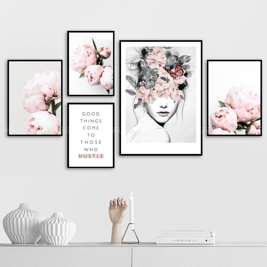 Bộ tranh BOHO trừu tượng treo tường - Tranh canvas trang trí phòng khách phòng ngủ, tặng đinh 3 chân