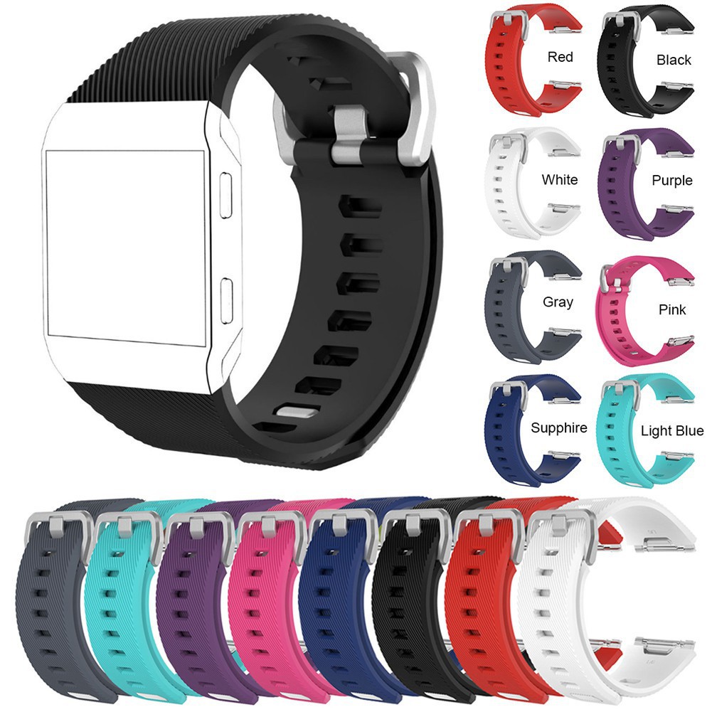 MI-Premium Soft Silicone Replacement Sports Strap Striped Fitbit Ionic Smart Watch (Free Size)