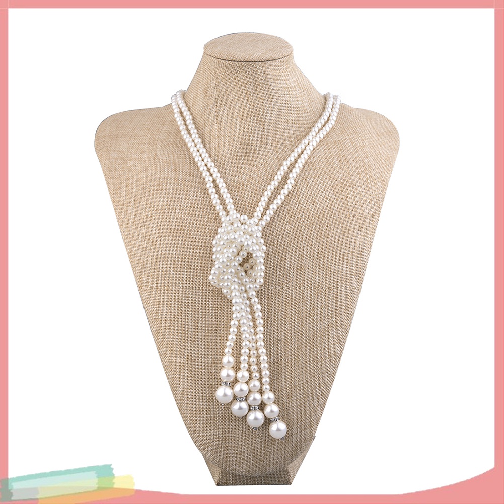 [LK] - 2 Vòng Cổ Dài Thắt Nút Giả Ngọc Trai Hai Lớp Cho Nữ