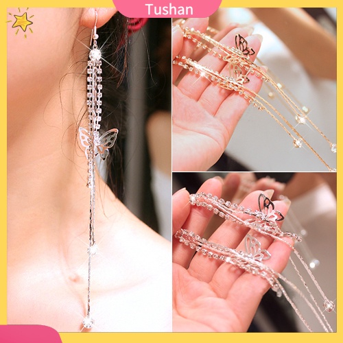 Đôi khuyên tai dài hình bươm bướm đính đá thời trang cho nữ
