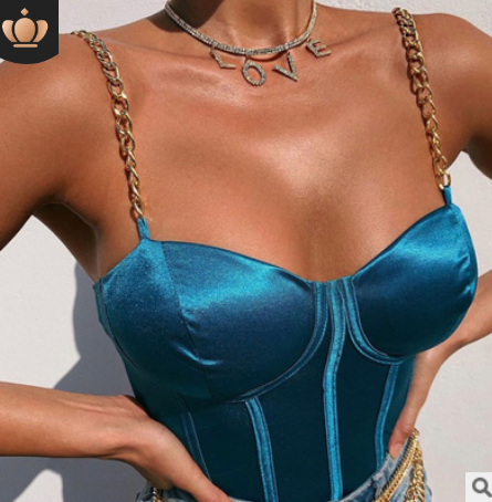 Áo 2 dây cho nữ dáng ngắn màu trơn dây mắt xích có đệm ngực phong cách gợi cảm