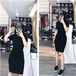 107N - Đầm Ôm Body Thun RiB Cổ Tròn Viền Nhỏ Tay Ngắn