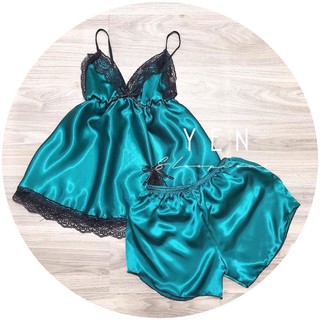 ĐỒ BỘ NGỦ LỤA SATIN REN 2 DÂY SEXY
