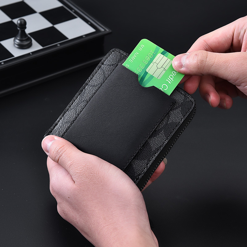 COACH Men's Zip Wallets Leather Men's Money Clips Short Two-fold Wallet Card Holder