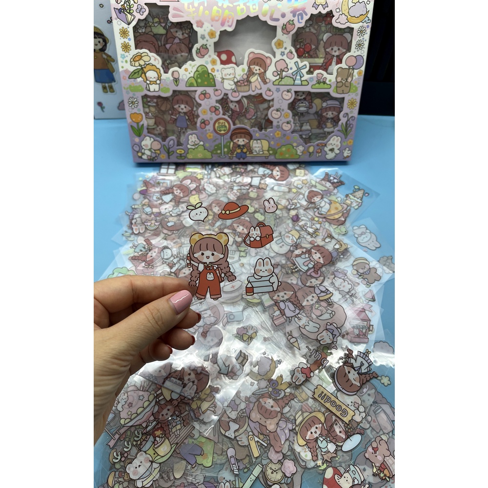 Set lẻ 20 sticker trong cắt sẵn hình cô gái, thỏ, gấu....shopliam