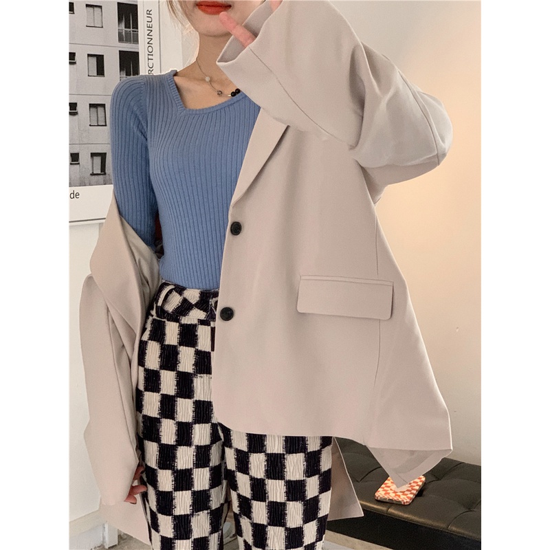 Bộ Áo Khoác Dệt Kim Dài Tay Dáng Rộng + Quần Dài Lưng Cao Sọc Ca Rô Thời Trang Mới 45360 | BigBuy360 - bigbuy360.vn