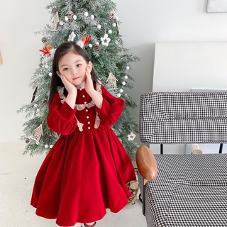 VÁY NHUNG ĐỎ VIỀN CHO BÉ