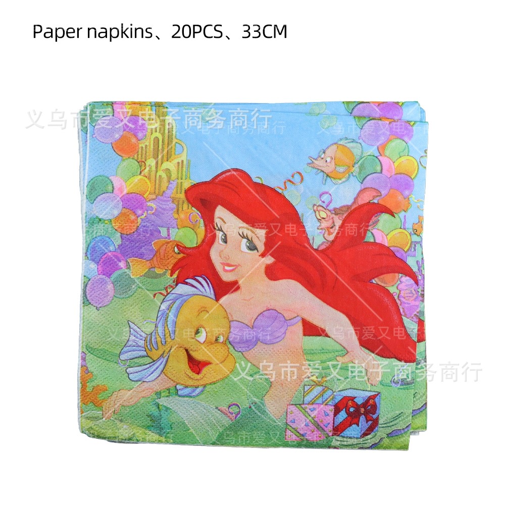 Bộ Phụ Kiện Thẻ Trang Trí Bàn Ăn Sinh Nhật In Hình Nàng Tiên Cá Nhỏ Ariel