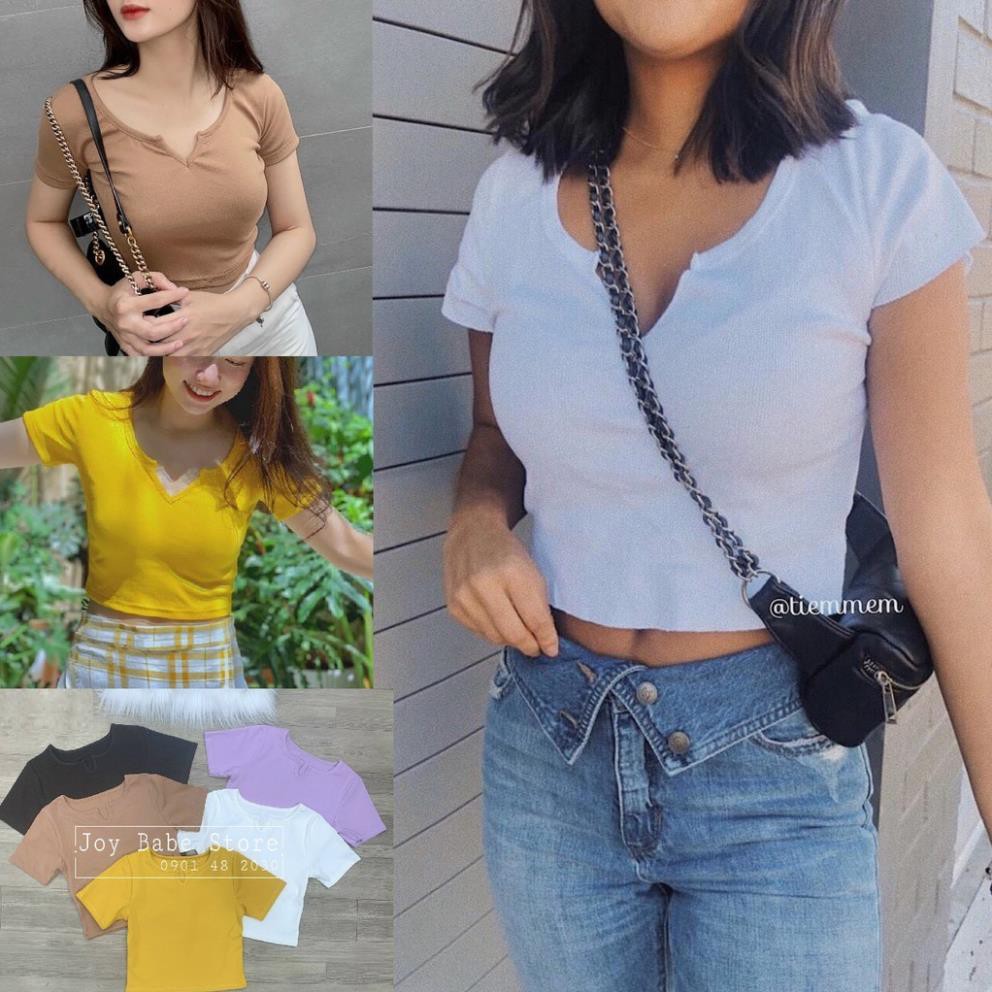 ÁO THUN VẢI BORIP LOẠI 1 XỊN CO GIÃN 4 CHIỀU - CROPTOP TRƠN BASIC ÔM BODY NGẮN - CỔ KHOÉT TIM 19 .