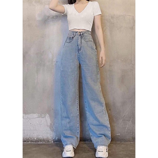 Quần Jean nữ lưng cao ống rộng SIMPLE JEANS Cao cấp - Có thương hiệu