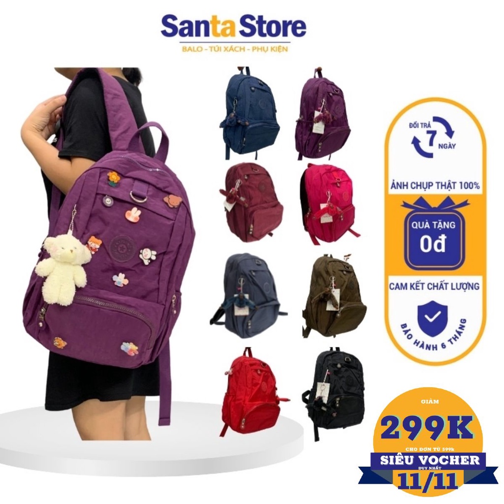 Balo thời trang nữ vải dù Kipling cao cấp SANTA STORE MS2066 màu đen đẹp Ulzzang Hàn Quốc đi học đi làm đựng vừa Laptop