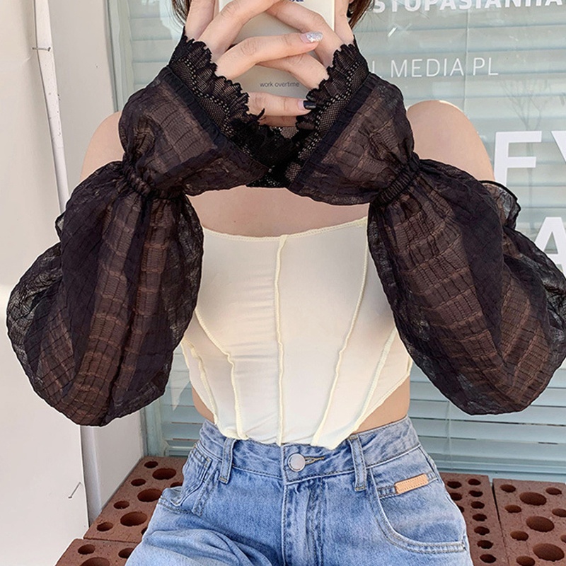 Vỏ Bọc Bảo Vệ Găng Tay Co Giãn Chống Tia UV Phối Ren Rỗng Cho Nữ