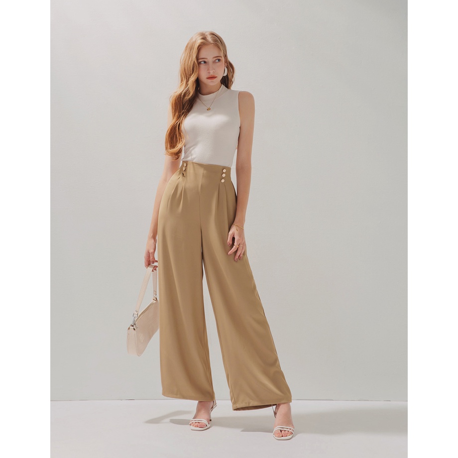 Quần thun ống rộng xếp ly lưng cao nữ Air Space 2120123021