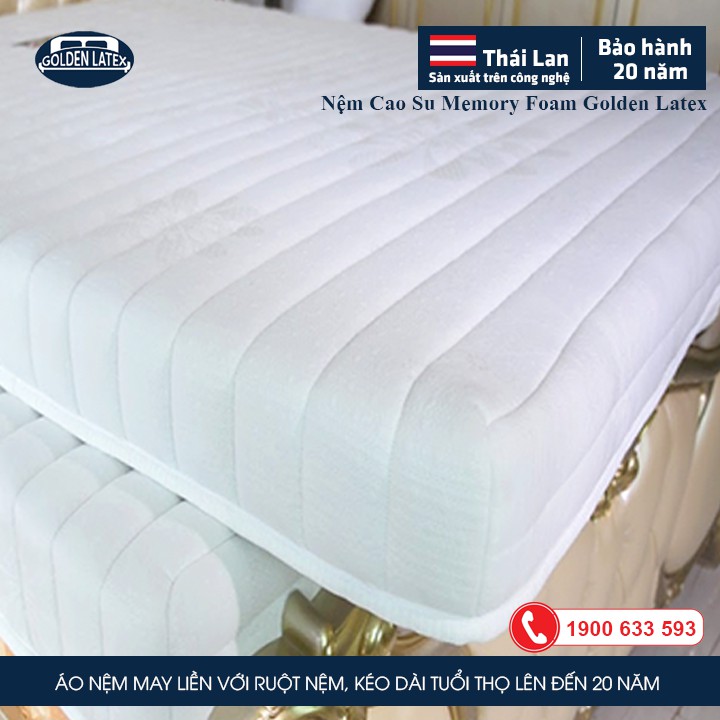 Kích thước 120x200x10cm Nệm Cao Su Memory Foam Golden Latex Hàng Chính Hãng + Quà Tặng 1.300.000đ Cao Cấp