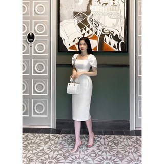 10708 đầm trắng cổ u
