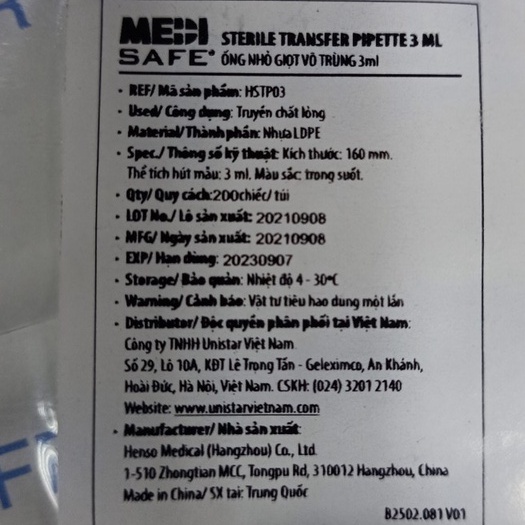 Ống bón sữa tiệt trùng, ống nhỏ giọt pipet 3ml tiệt trùng cao cấp
