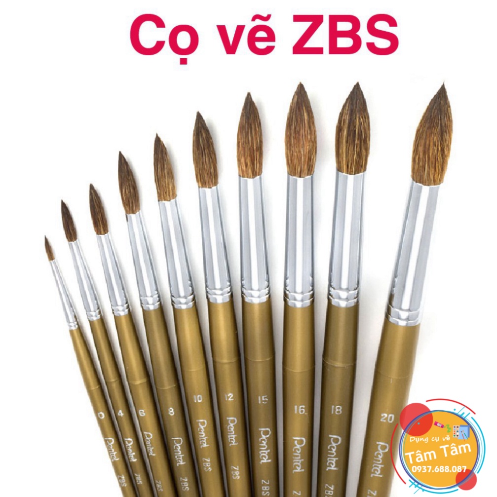 [ TÂM TÂM ]-Cọ vẽ Màu Nước Pentel ZBS1 | Đầu Cọ Mềm Mượt | Nhiều Kích Cỡ Khác Nhau