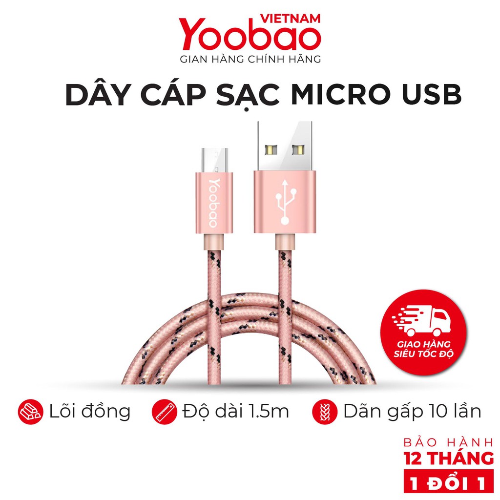 Dây cáp sạc Micro USB YOOBAO YB-423 vỏ bện nylon dài 1.5m - Hàng chính hãng Bảo hành 12 tháng 1 đổi 1