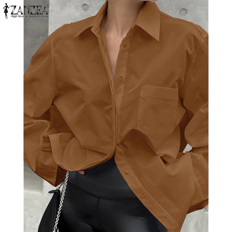 Áo sơ mi ZANZEA tay dài cổ bẻ phong cách Hàn Quốc thời trang cho nữ