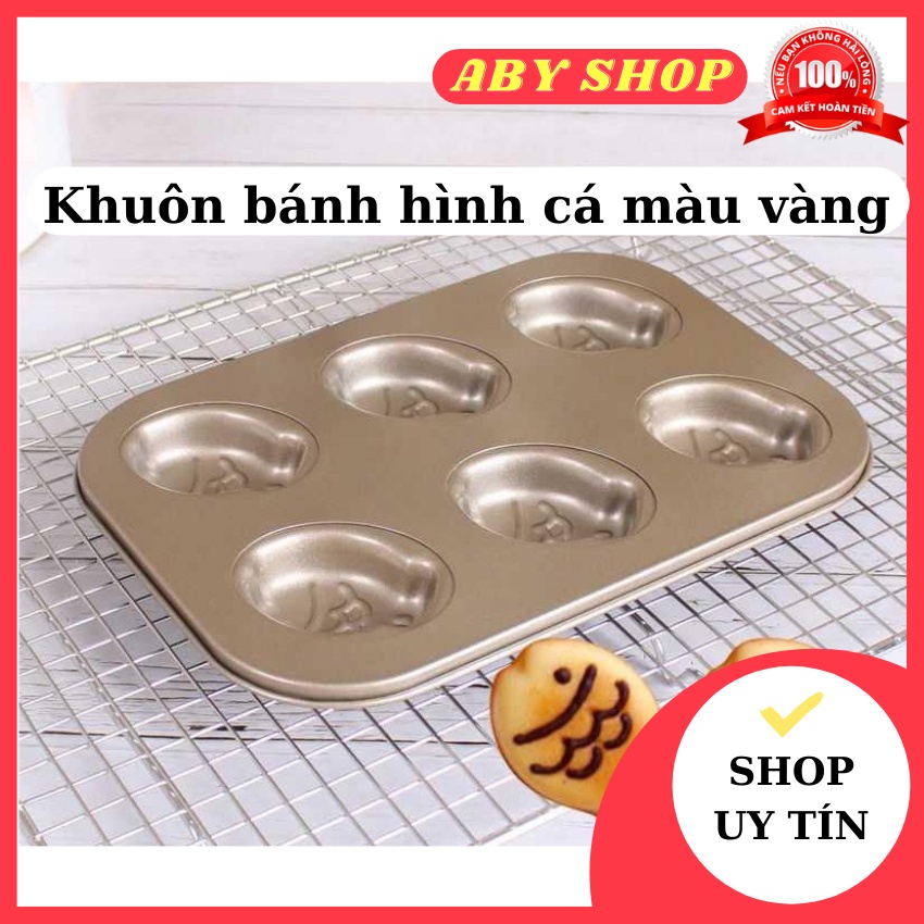 Khuôn bánh hình cá màu vàng ⚡ CAO CẤP ⚡ khuôn làm bánh hình cá chống dính 6 ô vô cùng tiện lợi